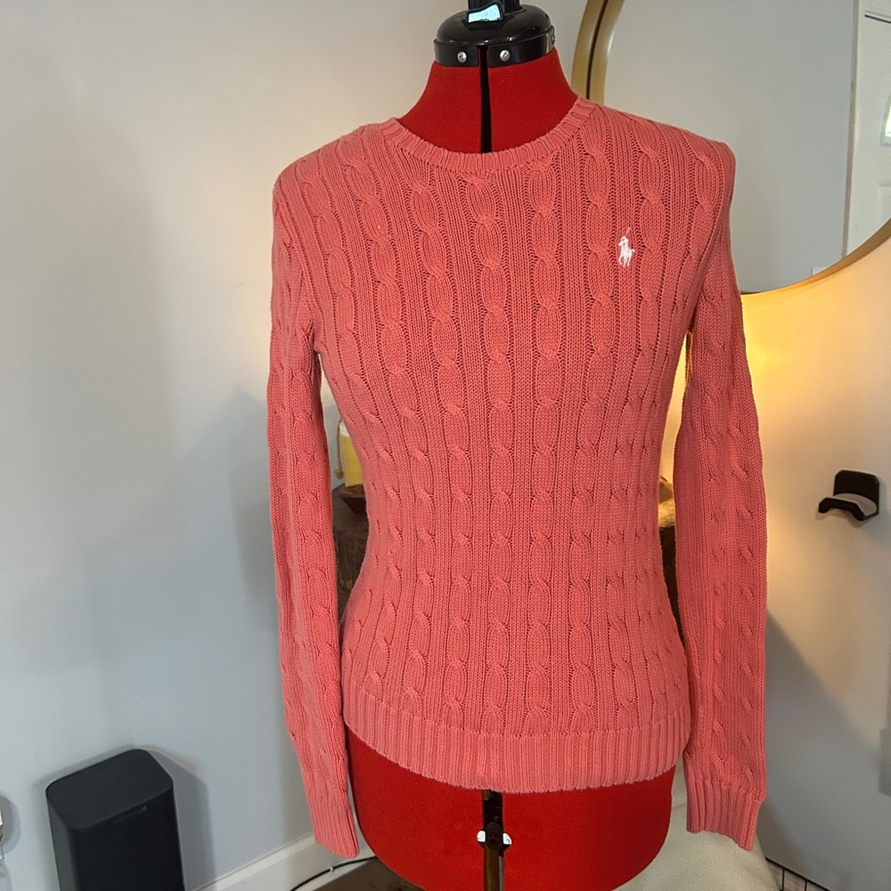 Polo by Ralph Lauren Pink Crew Neck Cable Knit Sweater
